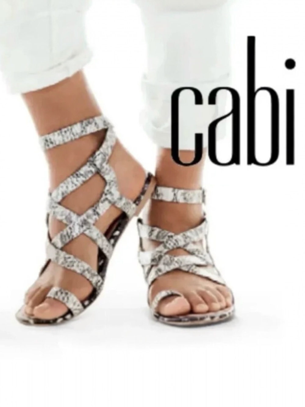 CAbi #6002 Athena Gladiator Sandal in Gray Python Size 7 NEW